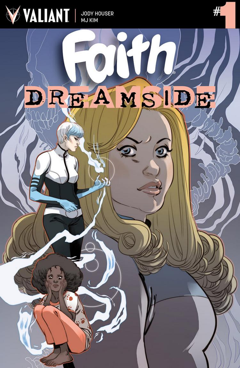 The primary cover for Faith: Dreamside #1, featuring Faith, Dr. Mirage, and Animalia.